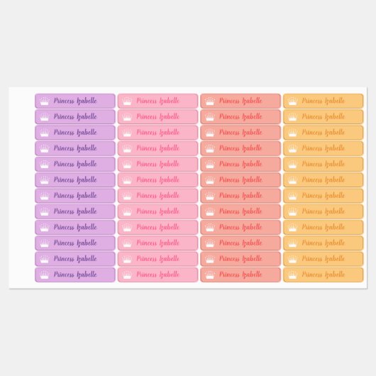 Prinses Kroon Paarse Roze Perzik Geel Naam Labels (Vel)