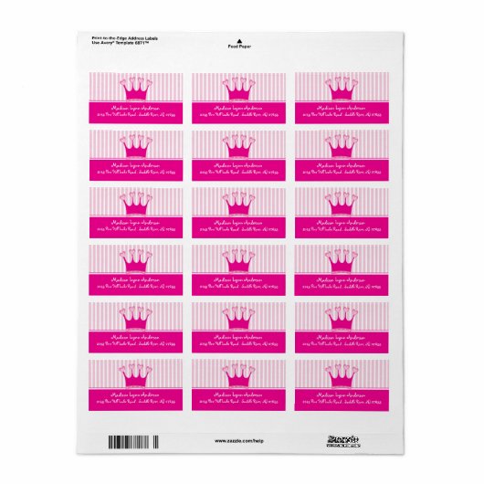 Prinses Kroon retour adreslabels. Etiket (Full Sheet)