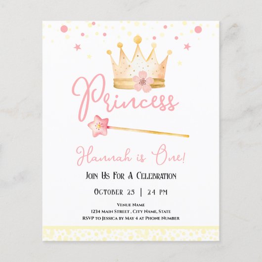 Prinses Kroon Roze 1e Meisje Verjaardag Budget (Voorkant)