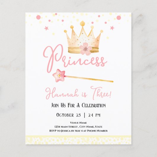 Prinses Kroon Roze 3e Meisje Verjaardag Budget (Voorkant)