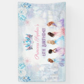 Prinses Kroon Roze Blauw Winter Meisje Verjaardag Spandoek (Verticaal)
