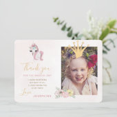Prinses kroon roze en goud meisje foto dank u kaart (Staand voorkant)