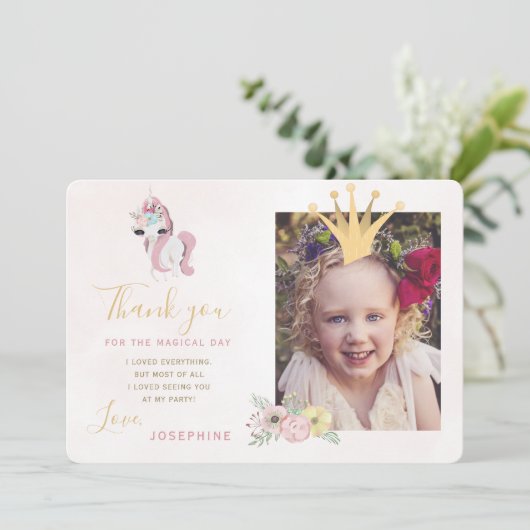 Prinses kroon roze en goud meisje foto dank u kaart (Staand voorkant)