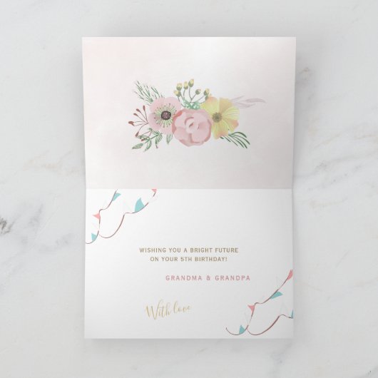 Prinses kroon roze en gouden meisjes gelukkige ver kaart (Binnen)