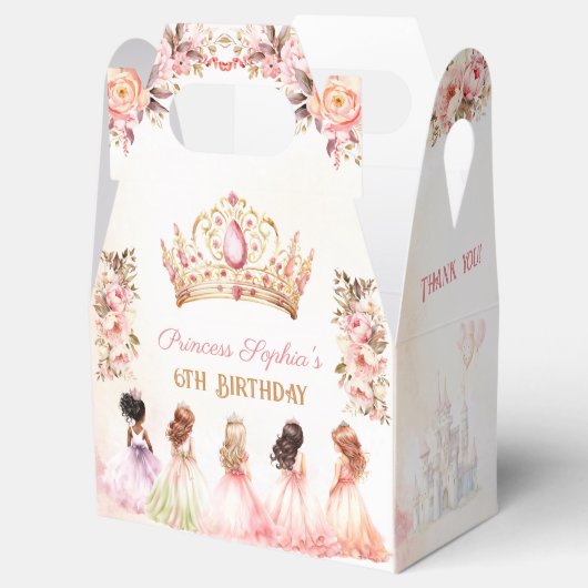 Prinses Kroon Roze Goud Bloemen Meisje Verjaardag Bedankdoosjes (Geopend)