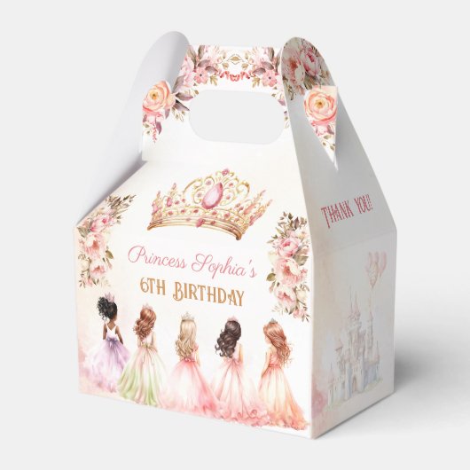 Prinses Kroon Roze Goud Bloemen Meisje Verjaardag Bedankdoosjes (Voorkant Zijde)