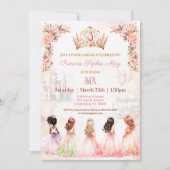 Prinses Kroon Roze Goud Bloemen Meisje Verjaardag Kaart (Voorkant)