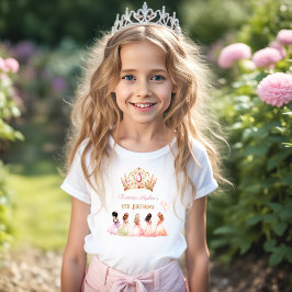Prinses Kroon Roze Goud Bloemen Meisje Verjaardag T-shirt