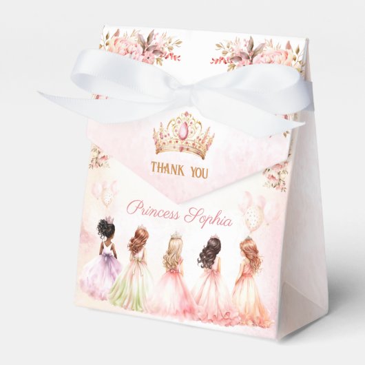 Prinses Kroon Roze Goud Bloemen Meisje Verjaardags Bedankdoosjes (Voorkant Zijde)
