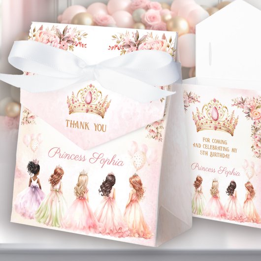 Prinses Kroon Roze Goud Bloemen Meisje Verjaardags Bedankdoosjes