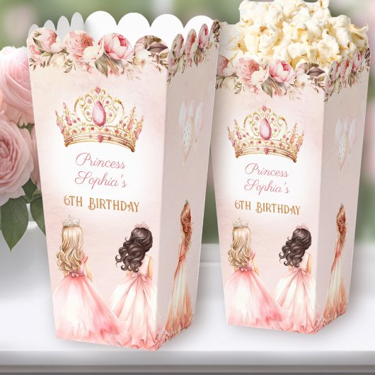 Prinses Kroon Roze Goud Bloemen Verjaardag Popcorn Bedankdoosjes
