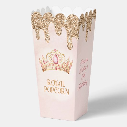 Prinses Kroon Roze Gouden Glitter Verjaardag Popco Bedankdoosjes (Voorkant)