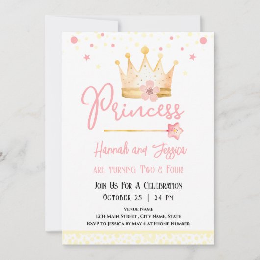 Prinses Kroon Roze Kleine Meisjes Dubbele Verjaard Kaart (Voorkant)