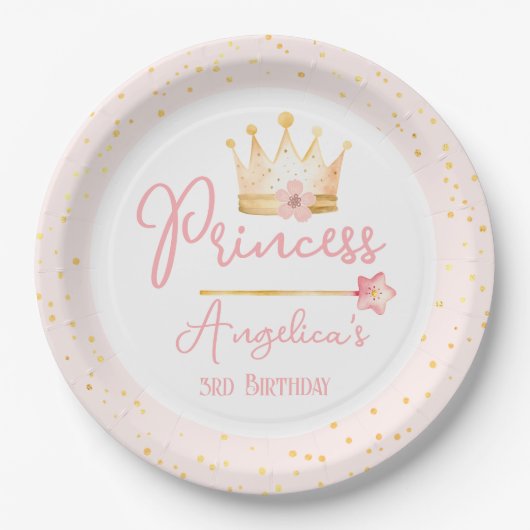 Prinses Kroon Roze Meisje Verjaardag Papieren Bordje (Voorkant)