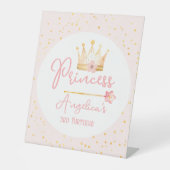 Prinses Kroon Roze Meisje Verjaardag Reclamebord Met Voetstuk (Voorkant)