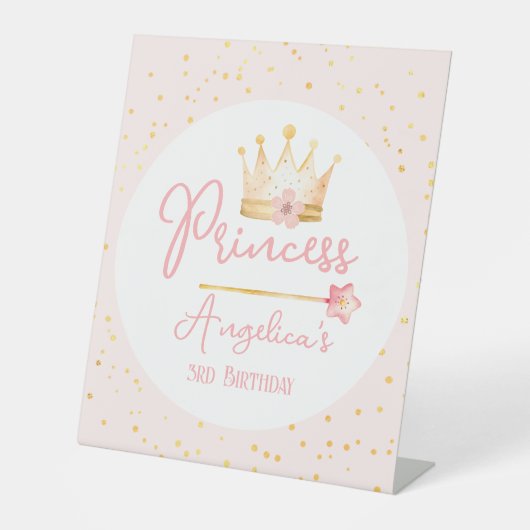 Prinses Kroon Roze Meisje Verjaardag Reclamebord Met Voetstuk (Voorkant)