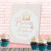 Prinses Kroon Roze Meisje Verjaardag Reclamebord Met Voetstuk
