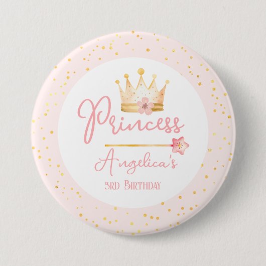 Prinses Kroon Roze Meisje Verjaardag Ronde Button 7,6 Cm (Voorkant)