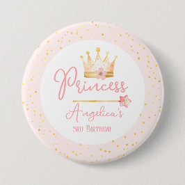 Prinses Kroon Roze Meisje Verjaardag Ronde Button 7,6 Cm