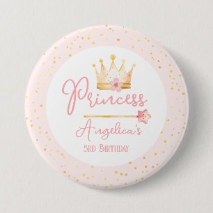 Prinses Kroon Roze Meisje Verjaardag Ronde Button 7,6 Cm