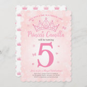 Prinses Kroon Roze Verjaardagsfeestuitnodiging Kaart (Voorkant / Achterkant)