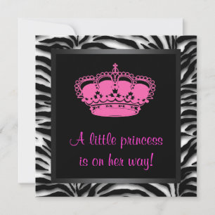 Prinses Kroon Roze Zebra Baby Meisje Shower Kaart