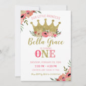 Prinses Kroon Verjaardag Uitnodiging Roze Goud (Voorkant)