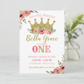 Prinses Kroon Verjaardag Uitnodiging Roze Goud (Staand voorkant)