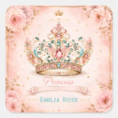 Prinses Kroon Verjaardag Vierkante Sticker (Voorkant)