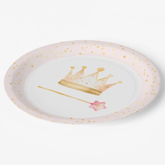 Prinses Kroon Wand Roze Meisje Verjaardag Papieren Bordje (Gekanteld)