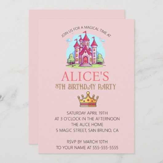 Prinses Kroonkasteel Verjaardag Uitnodiging (Voorkant / Achterkant)