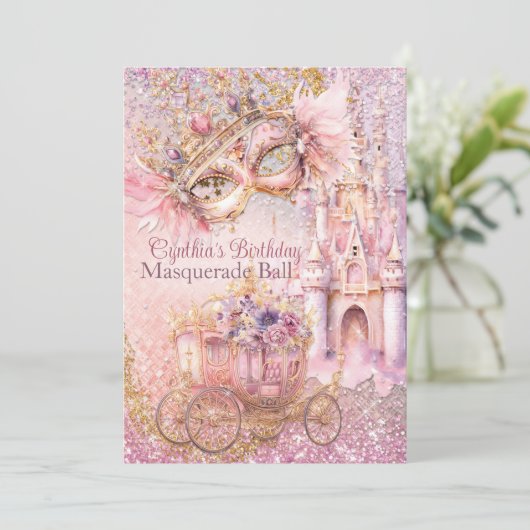 Prinses Masquerade Sprookje Verjaardagsfeest Kaart (Staand voorkant)