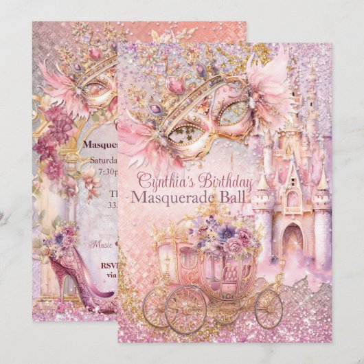 Prinses Masquerade Sprookje Verjaardagsfeest Kaart (Voorkant / Achterkant)