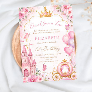 Prinses Meisje 1e Verjaardag Roze Sprookjeskasteel Kaart