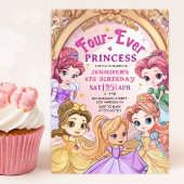 Prinses Meisje 4e Verjaardagsfeest Roze Goud Konin Kaart