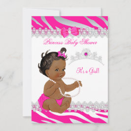 Prinses Meisje Baby Shower Heet Roze Zebra Etnisch Kaart