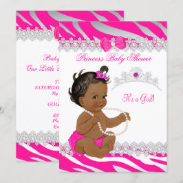 Prinses Meisje Baby Shower Heet Roze Zebra Etnisch Kaart