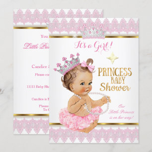 Prinses Meisje Baby Shower Roze Gouden Tutu Bruinh Kaart