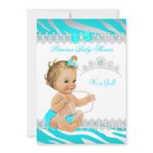 Prinses Meisje Baby Shower Teal Zebra Blond