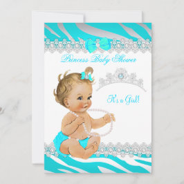 Prinses Meisje Baby Shower Teal Zebra Blond Kaart