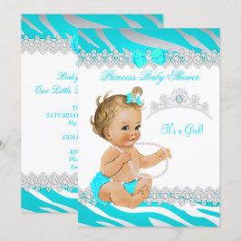Prinses Meisje Baby Shower Teal Zebra Blond Kaart