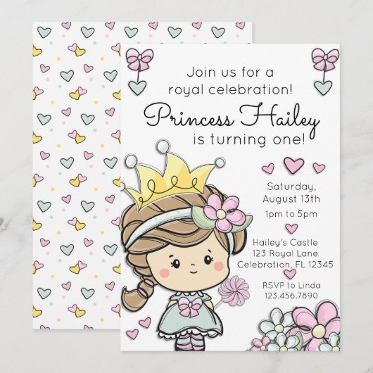 Prinses Meisje Eerste Verjaardag Viering Kaart (Voorkant / Achterkant)