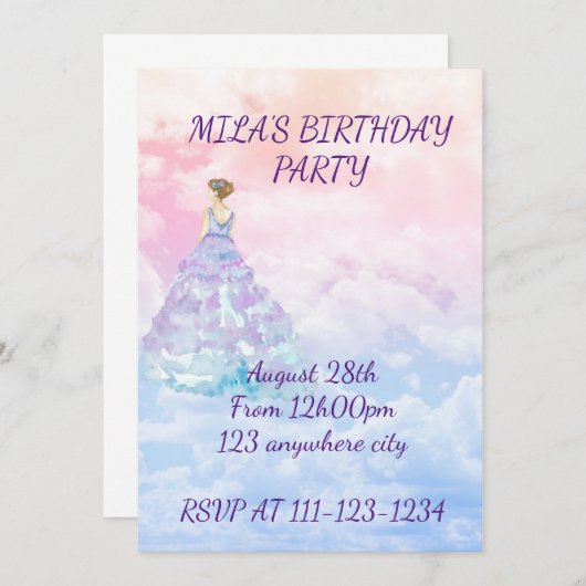 Prinses meisje verjaardag uitnodiging (Voorkant / Achterkant)