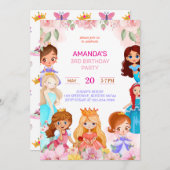 Prinses Meisje Verjaardagsfeest 3e jaar Uitnodigin Feestdagenkaart (Voorkant / Achterkant)