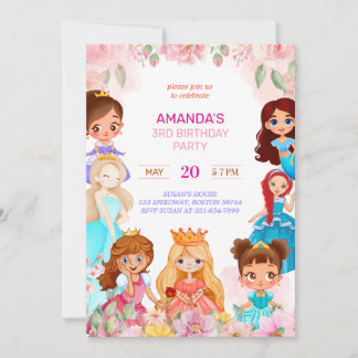 Prinses Meisje Verjaardagsfeest 3e jaar Uitnodigin Kaart