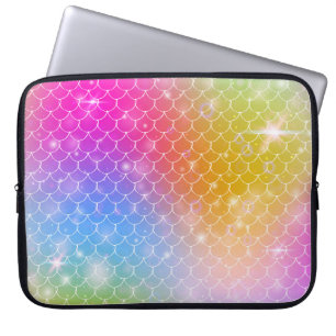 Prinses mermaid met regenboogschubben in kawaï laptop sleeve