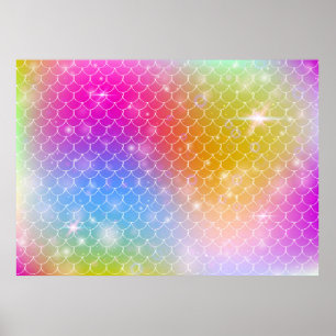 Prinses mermaid met regenboogschubben in kawaï poster