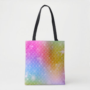 Prinses mermaid met regenboogschubben in kawaï tote bag