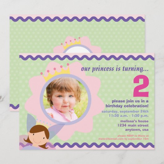 Prinses met aangepast fotofeest nodigen kaart (Voorkant / Achterkant)