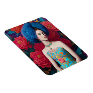 prinses met blauwe decoratieve kleding magneet